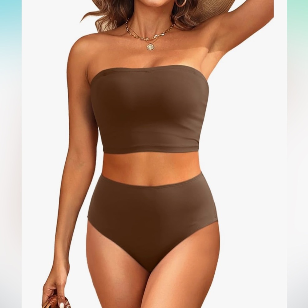 Brown Strapless Bikini Set